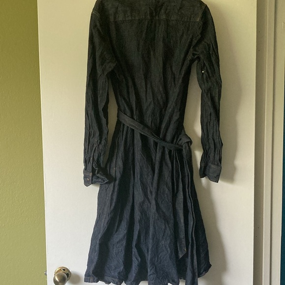 Ralph Lauren Dark Wash Denim Tie Front Shirt Dress - Picture 2 of 3